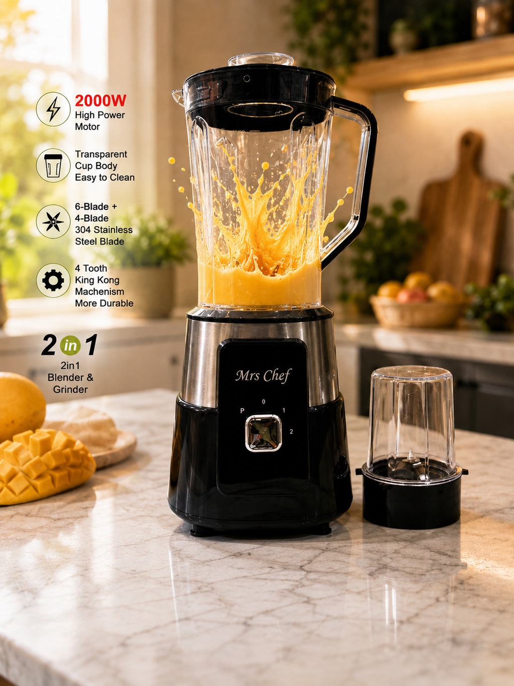 Mr Chef 2-in-1 Blender & Grinder – 2000W Multi-Function Kitchen Blender