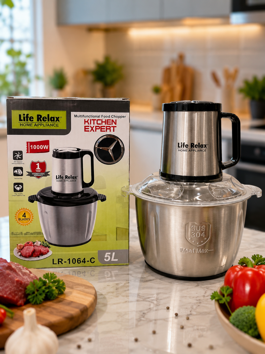 Life Relax 5L Electric Multifunctional Chopper – Stainless Steel Bowl Food Processor
