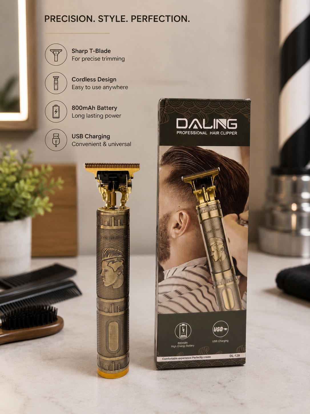 Daling Rechargeable Hair & Beard Trimmer – Professional Cordless Grooming Kit