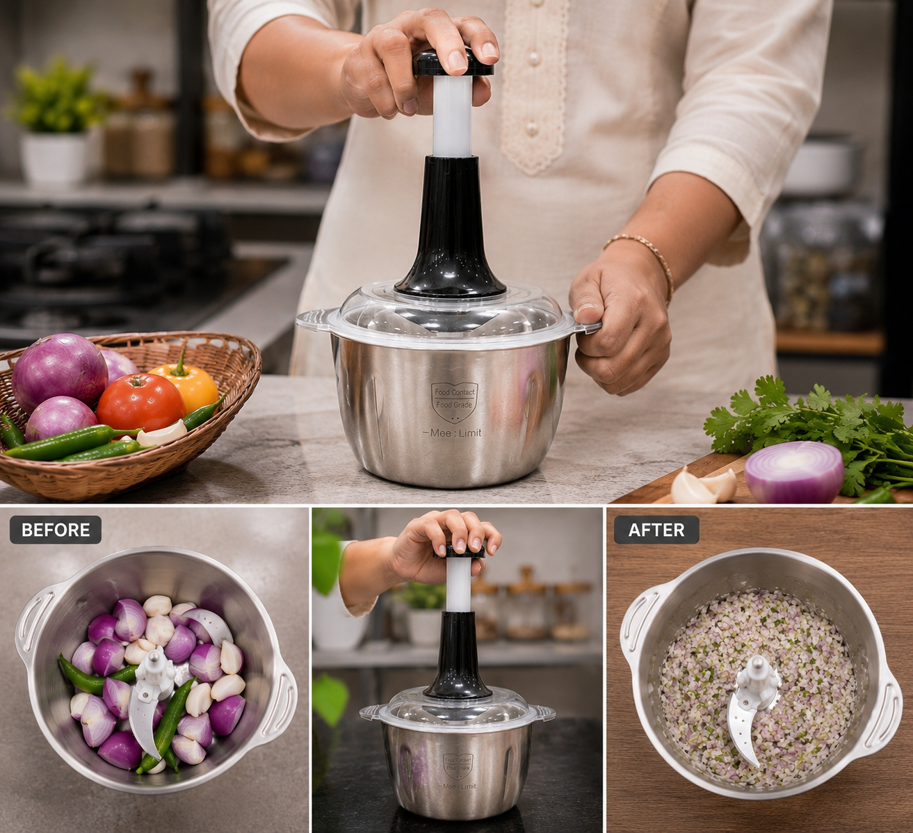 Falari Manual Vegetable Chopper – Multi-Functional Hand Pull Food Chopper