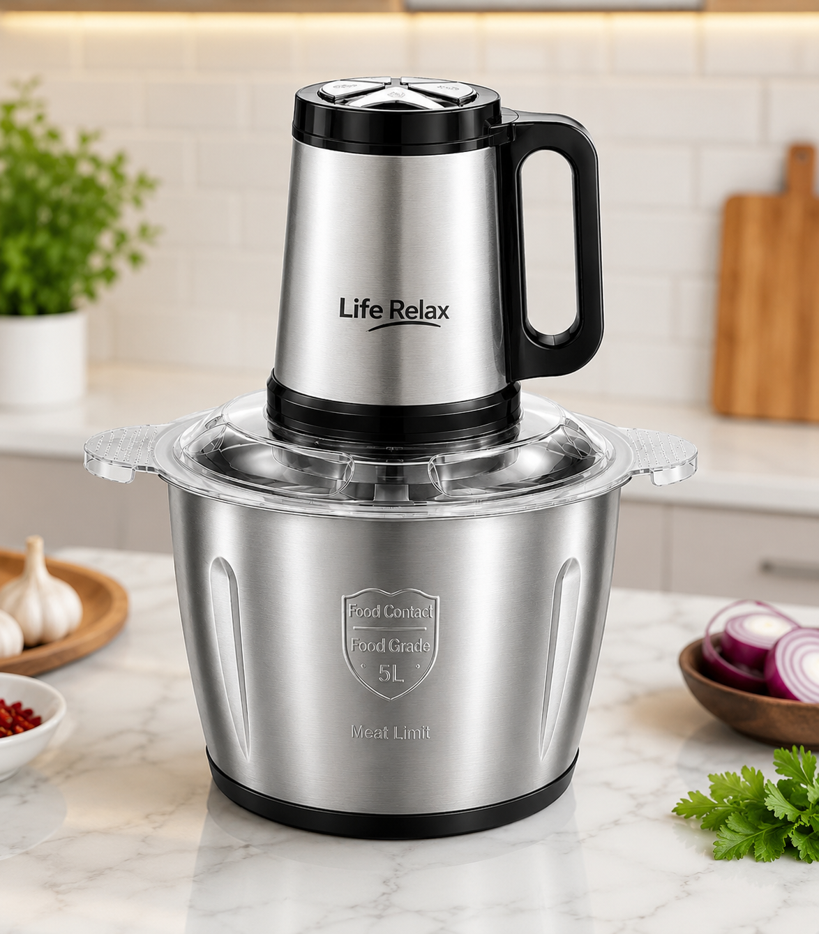 Life Relax 5L Electric Multifunctional Chopper – Stainless Steel Bowl Food Processor