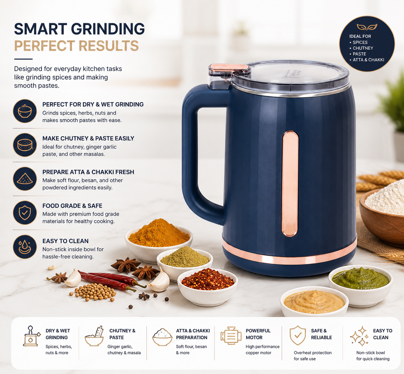 Silver Crest 8-Blade Wet & Dry Grinding Machine – Multi-Purpose Electric Food & Spice Grinder