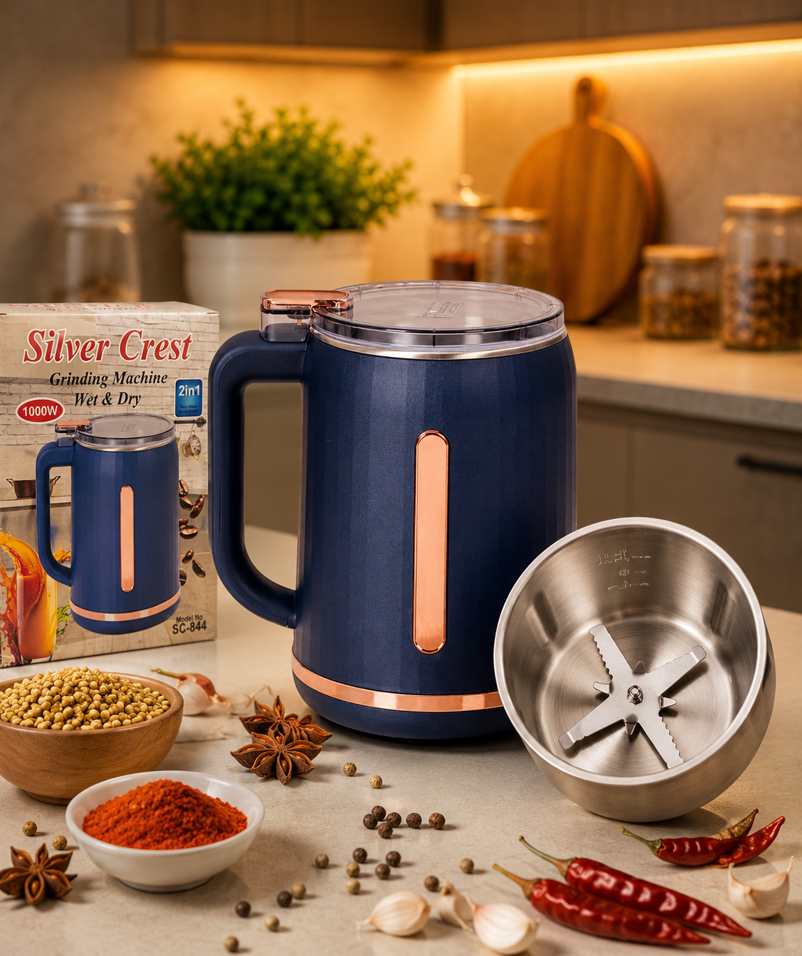 Silver Crest 8-Blade Wet & Dry Grinding Machine – Multi-Purpose Electric Food & Spice Grinder