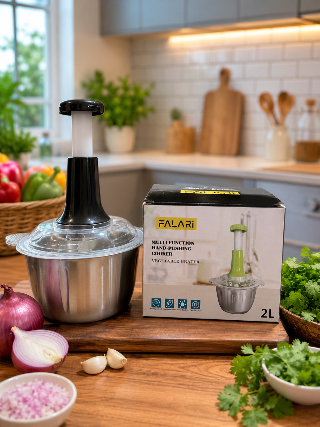 Falari Manual Vegetable Chopper – Multi-Functional Hand Pull Food Chopper