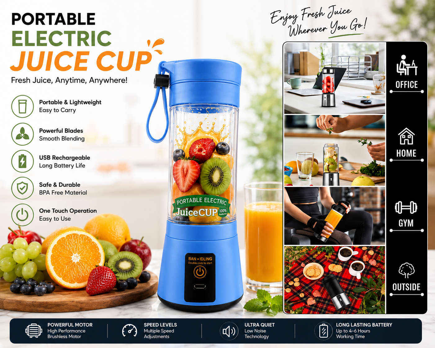 Portable Electric Juicer USB Rechargeable Blender Cup – Fresh Juice Maker